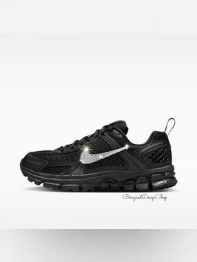 Bling Black Nike Vomero 5 Girl Sneakers Custom With Clear Swarovski Crystals